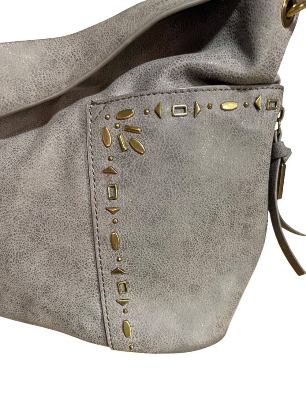 Steve Madden Drew Hobo Bag Gray Faux Leather Shoulder Bag With Gold Accents - Picture 14 of 16